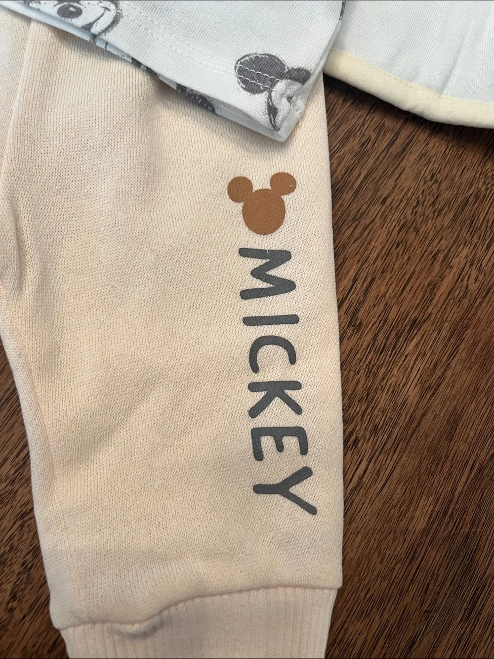 Disney Baby Cream & Light Blue Mickey 3-Piece Outfit